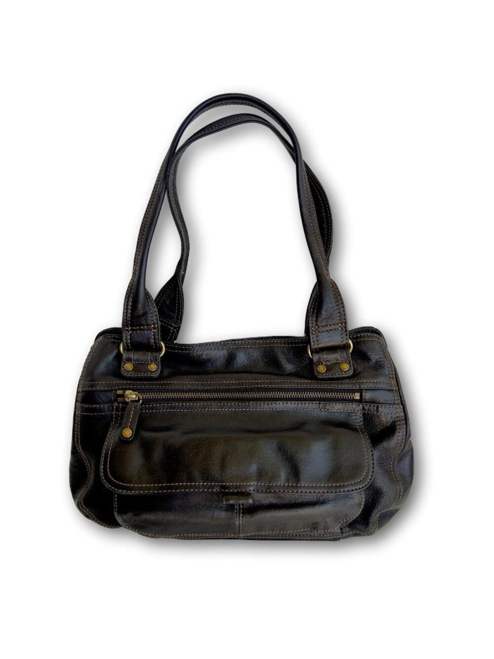Vintage Fossil Deep Dark Brown Leather Shoulder Bag EUC